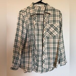 NWOT BE COOL Green and Cream Plaid Button-Down Shirt